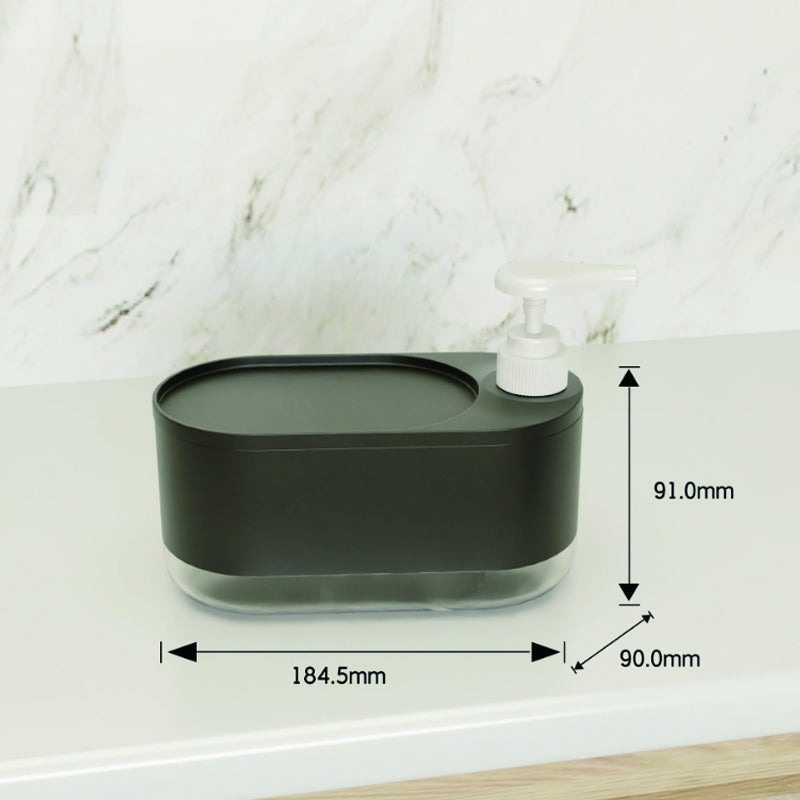 Distributeur Multi-Fonctions De Savon Liquide 3-En-1 Noir – Pour Mains et Vaisselle Avec Porte-Éponge Intégré