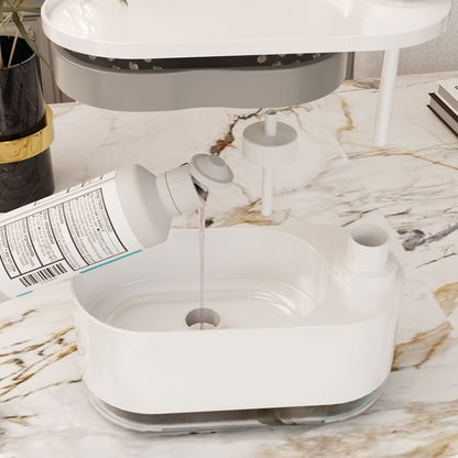 Distributeur Multi-Fonctions De Savon Liquide 3-En-1 – Pour Mains et Vaisselle Avec Porte-Éponge Intégré Blanc
