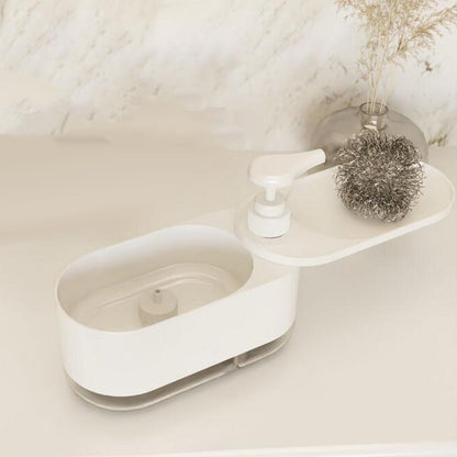 Distributeur Multi-Fonctions De Savon Liquide 3-En-1 – Pour Mains et Vaisselle Avec Porte-Éponge Intégré Blanc