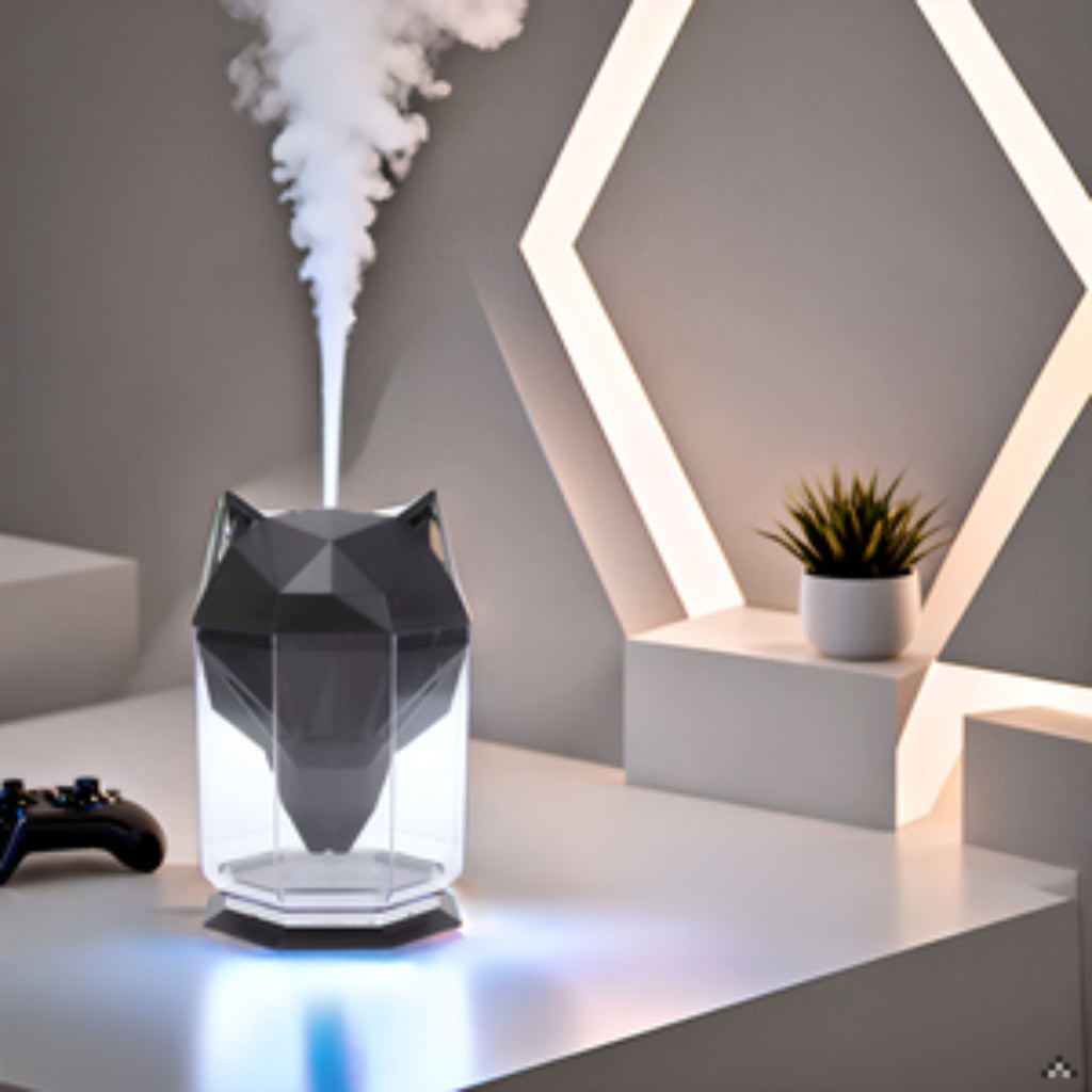 Humidificateur Tête de Loup Noir – Diffuseur d’Air Silencieux Avec Lumière LED et Réservoir de 650 ml