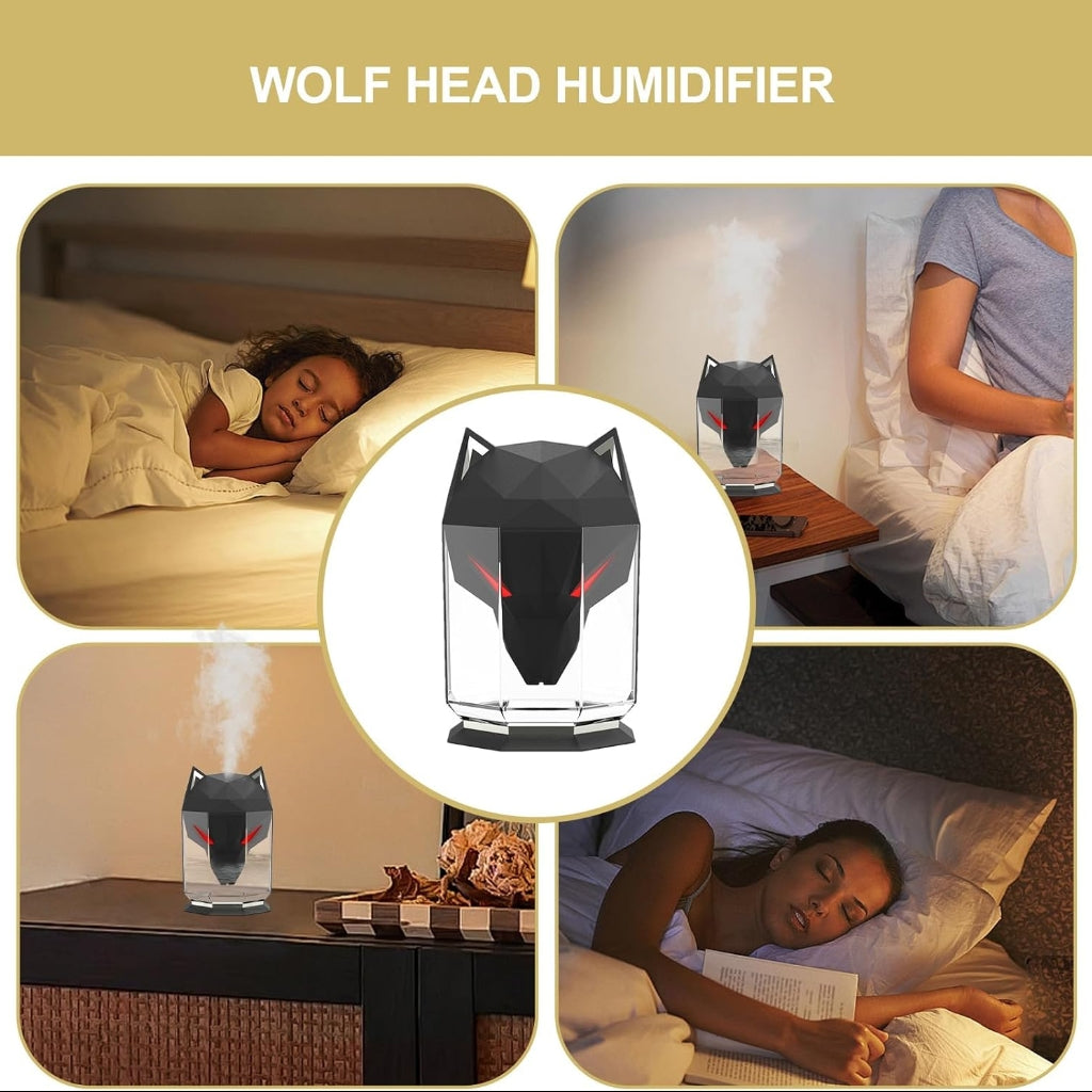 Humidificateur Tête de Loup Noir – Diffuseur d’Air Silencieux Avec Lumière LED et Réservoir de 650 ml