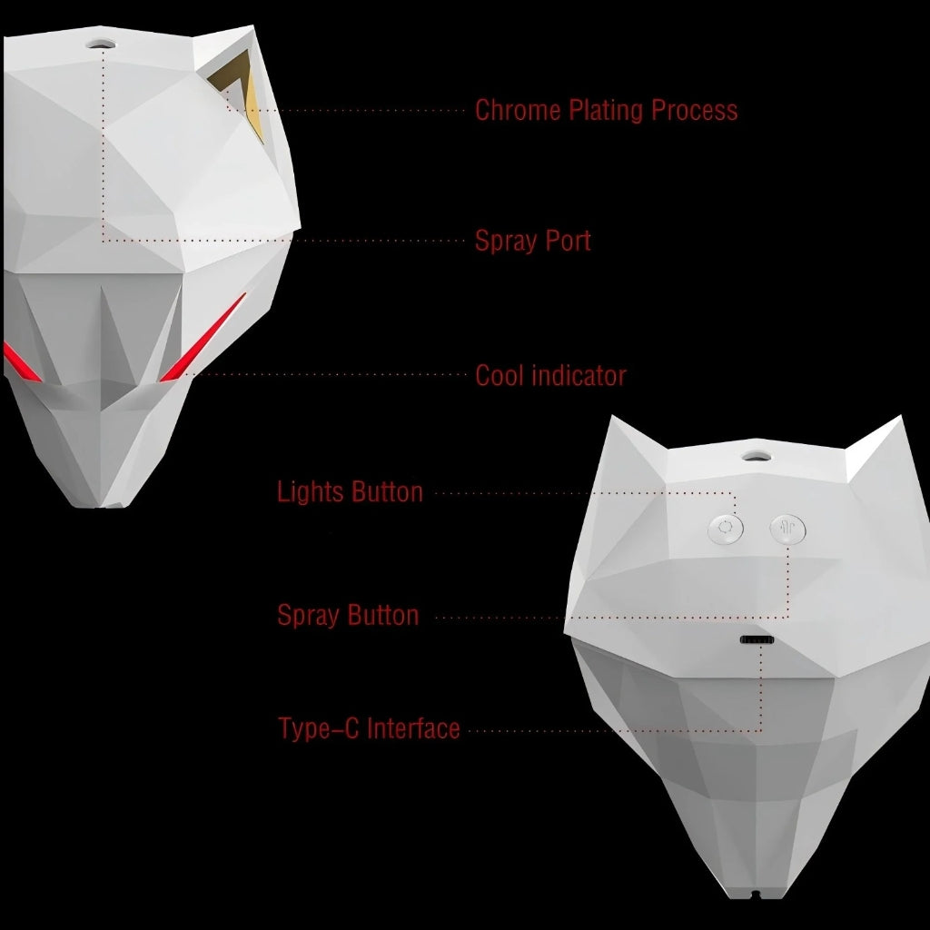 Humidificateur Tête de Loup Blanc – Diffuseur d’Air Silencieux Avec Lumière LED et Réservoir de 650 ml
