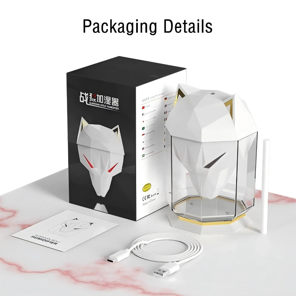 Humidificateur Tête de Loup Blanc – Diffuseur d’Air Silencieux Avec Lumière LED et Réservoir de 650 ml