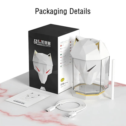 Humidificateur Tête de Loup Blanc – Diffuseur d’Air Silencieux Avec Lumière LED et Réservoir de 650 ml