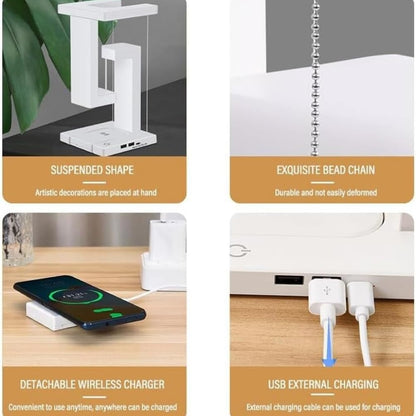 Lampe LED Suspendue En Blanc Avec Chargeur Sans Fil