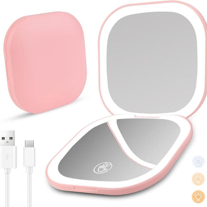 Miroir Cosmétique De Poche En Rose à LED – Double Face, Pliable et Grossissant