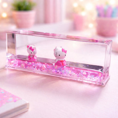 Décoration de Voiture Acrylique 3D – Motif Kawaii avec Liquide Pailleté