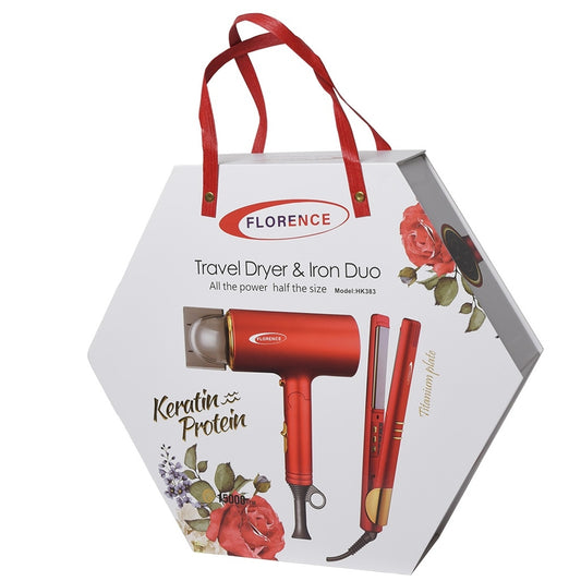 Coffret Coiffage 2-en-1 : Sèche-Cheveux 2200W & Lisseur – Rouge - Modèle HK383