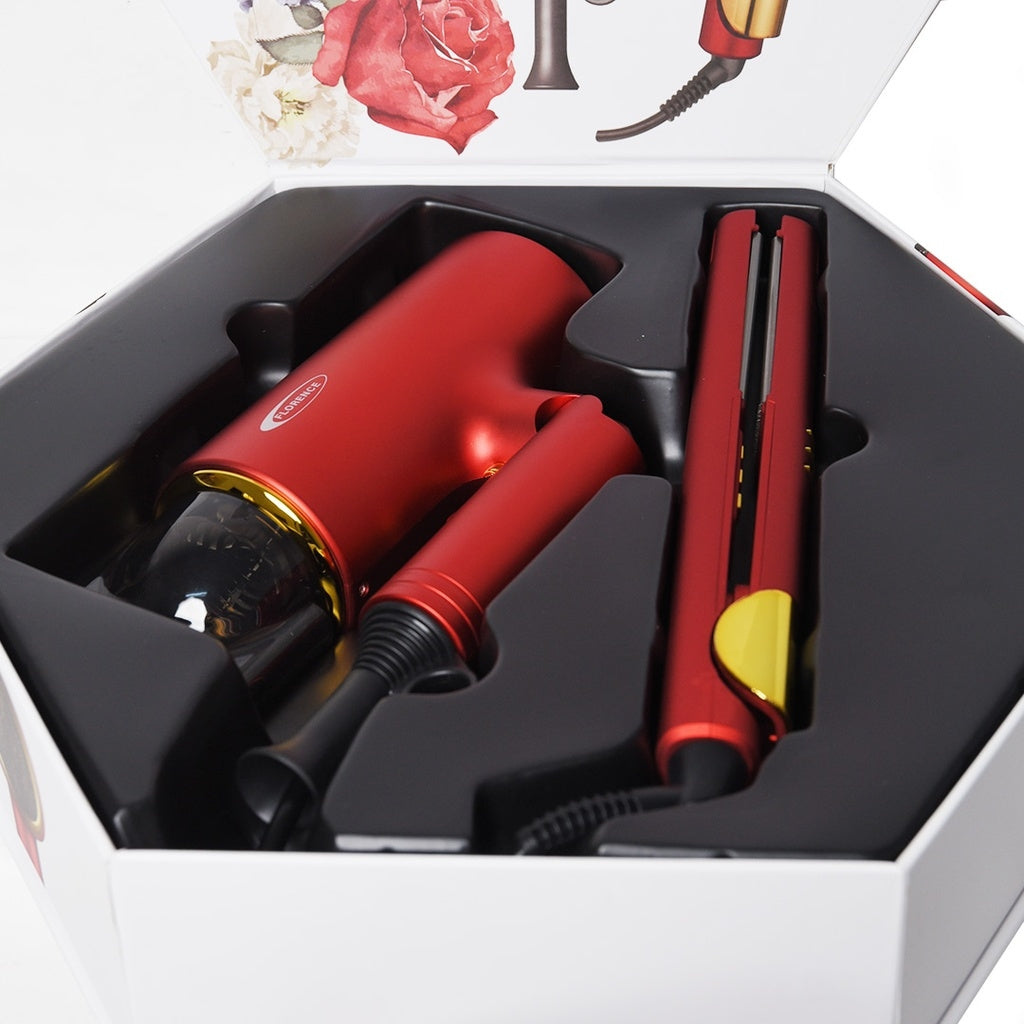 Coffret Coiffage 2-en-1 : Sèche-Cheveux 2200W & Lisseur – Rouge - Modèle HK383