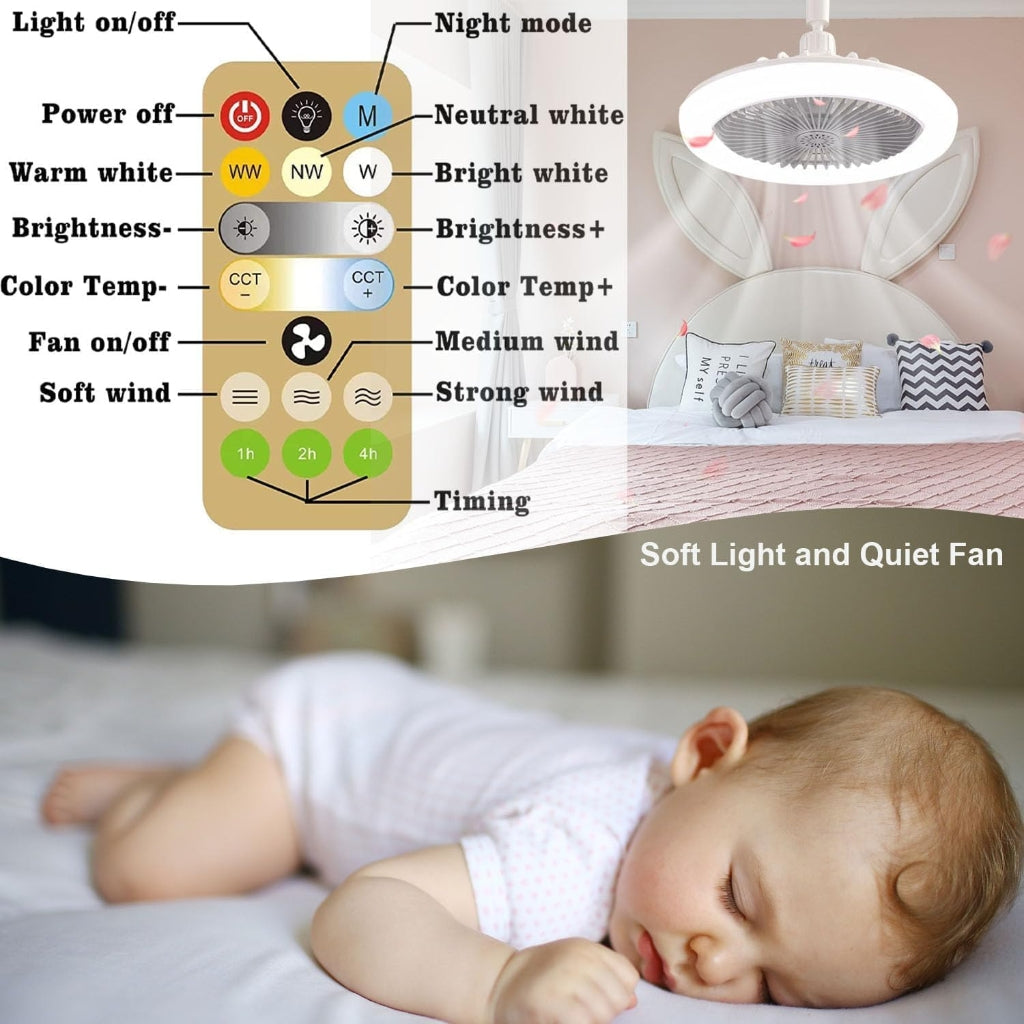 Ventilateur LED Douille E27 360° – Silencieux avec Télécommande