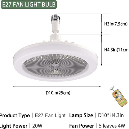 Ventilateur LED Douille E27 360° – Silencieux avec Télécommande