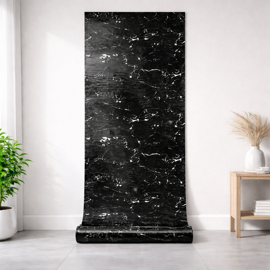 Rouleau Panneau Mural Autocollant Effet Marbre Noir 60 cm x 2,80 m – Épaisseur 3 mm