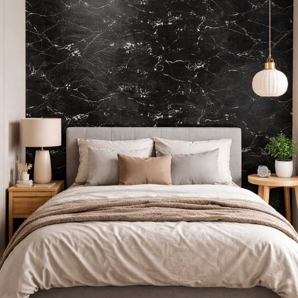 Rouleau Panneau Mural Autocollant Effet Marbre Noir 60 cm x 2,80 m – Épaisseur 3 mm
