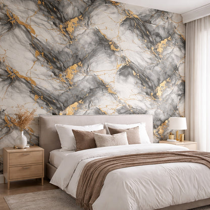 Rouleau Panneau Mural Autocollant Effet Marbre Noir Avec Des Veines Dorés 60 cm x 2,80 m – Épaisseur 3 mm
