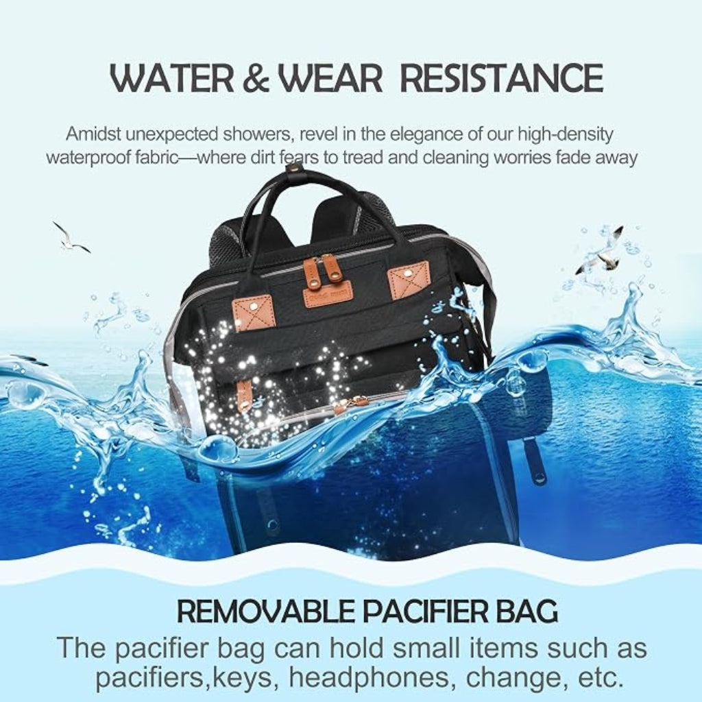 Sac à Dos de Maternité Multifonction avec Lit Pliable – Grande Capacité, USB & Poches Isothermes - Noir