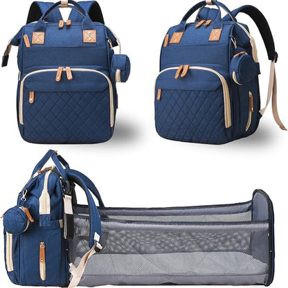 Sac à Dos de Maternité Multifonction avec Lit Pliable – Grande Capacité, USB & Poches Isothermes - Bleu