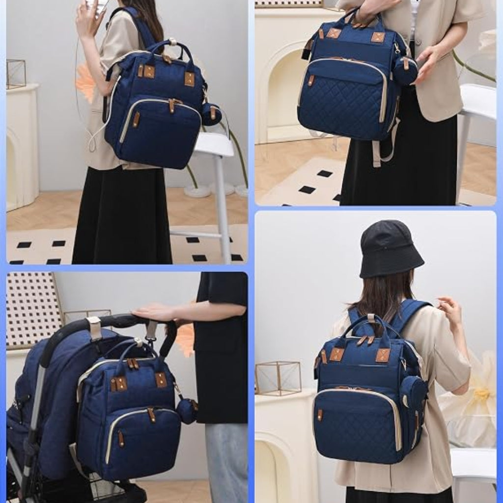 Sac à Dos de Maternité Multifonction avec Lit Pliable – Grande Capacité, USB & Poches Isothermes - Bleu
