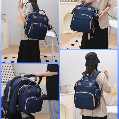 Sac à Dos de Maternité Multifonction avec Lit Pliable – Grande Capacité, USB & Poches Isothermes - Bleu