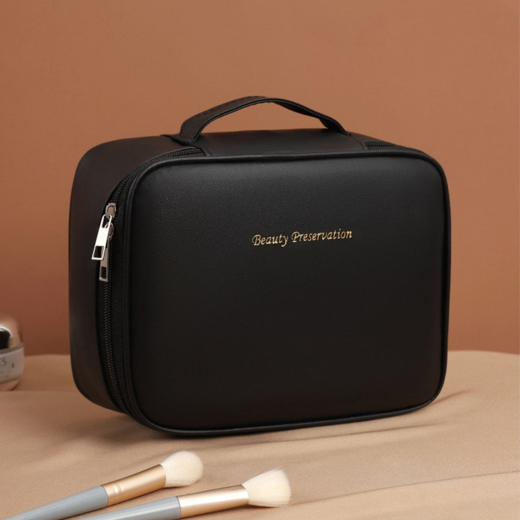 Trousse de Maquillage de Voyage Multifonctions Portable en Similicuir – Noir (24 × 18 × 9 cm)