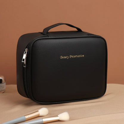 Trousse de Maquillage de Voyage Multifonctions Portable en Similicuir – Noir (24 × 18 × 9 cm)