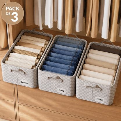 Pack de 3 Paniers de Rangement en Tissu Imperméable 26L Beige – Organisateur Pliable avec Poignées