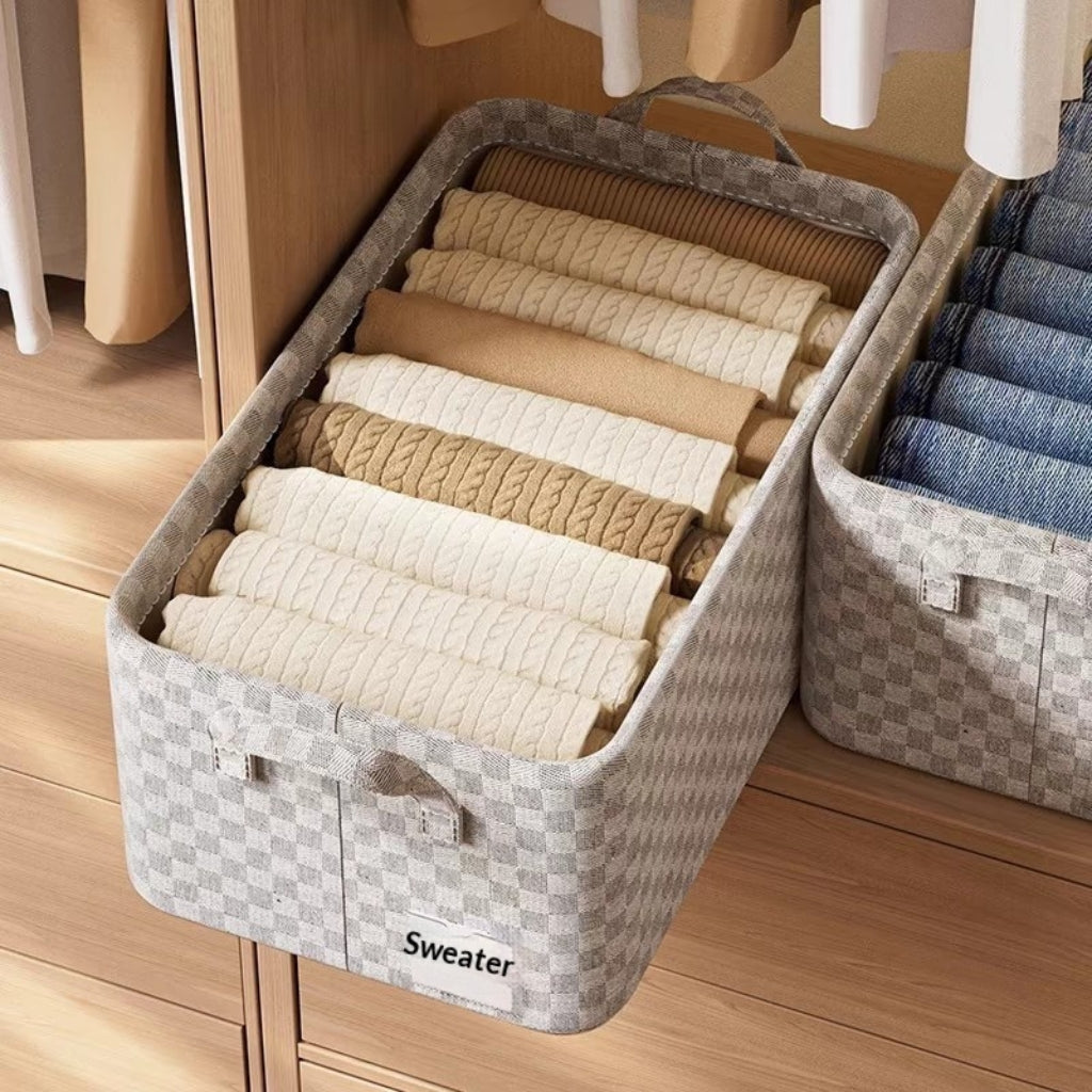 Pack de 3 Paniers de Rangement en Tissu Imperméable 26L Beige – Organisateur Pliable avec Poignées