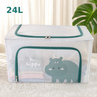 Pack de 3 Boîtes de Rangement Pliable 24 L 39 × 29 × 20 cm –Double Fermeture - Motif Hippopotame imprimé