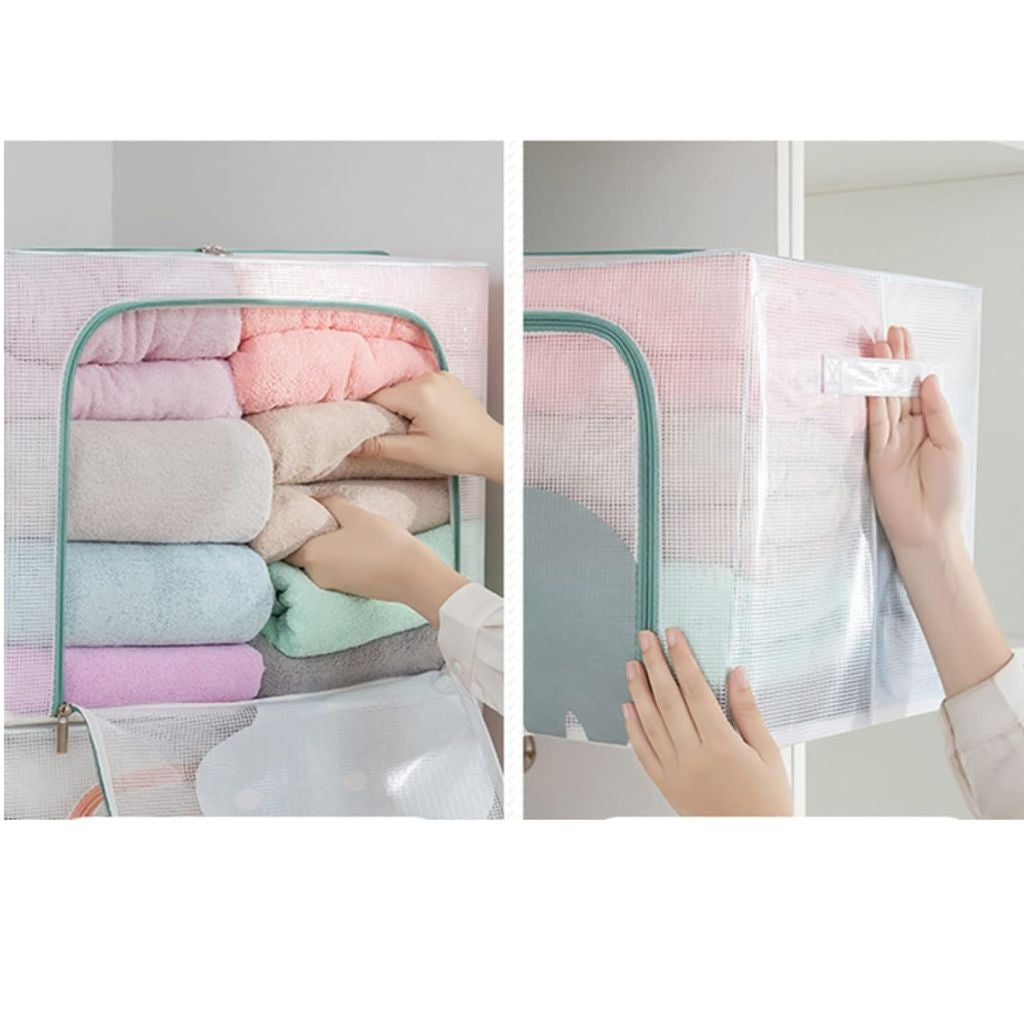 Pack de 3 Boîtes de Rangement Pliable 24 L 39 × 29 × 20 cm –Double Fermeture - Motif Hippopotame imprimé