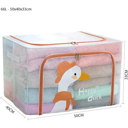 Pack de 3 Boîtes de Rangement Pliables 66 L66 L 50 x40 x 33cm – Motif Happy Duck Imprimé – Double Fermeture