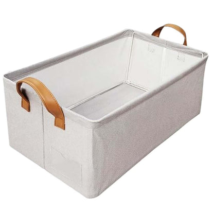 Pack de 3 Paniers de Rangement Pliables 27 L en Tissu Imperméable avec Poignées en Similicuir – 48 × 28 × 20 cm - Beige