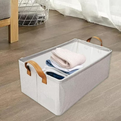 Pack de 3 Paniers de Rangement Pliables 27 L en Tissu Imperméable avec Poignées en Similicuir – 48 × 28 × 20 cm - Beige