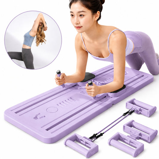 Planche de Fitness Multifonctionnelle Pliable Violet avec Bandes de Résistance et Minuteur Digital