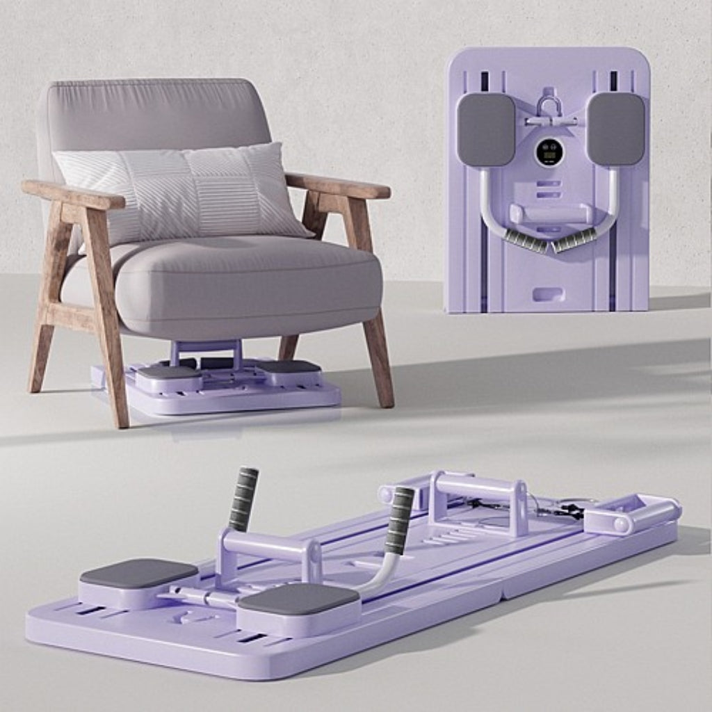 Planche de Fitness Multifonctionnelle Pliable Violet avec Bandes de Résistance et Minuteur Digital