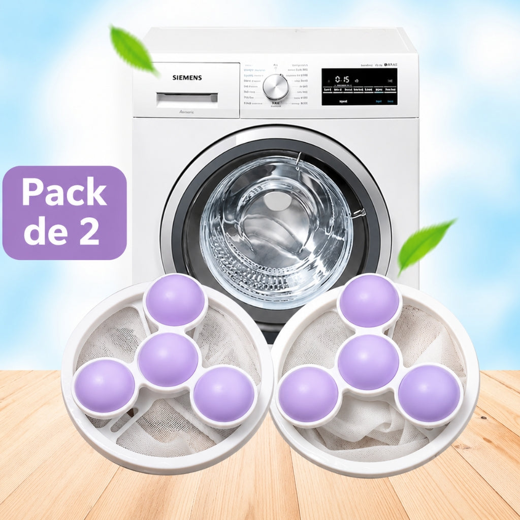 Pack de 2 Boules de Lavage Réutilisables pour Machine à Laver – Anti-Nœuds, Anti-Peluches et Anti-Poils d'Animaux – 9,2 × 17,5 cm - Violet