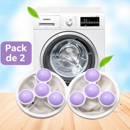 Pack de 2 Boules de Lavage Réutilisables pour Machine à Laver – Anti-Nœuds, Anti-Peluches et Anti-Poils d'Animaux – 9,2 × 17,5 cm - Violet