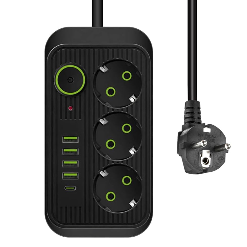 Multiprise Avec 3 Prises AC, 4 Ports USB-A & 1 Port USB-C - Noir