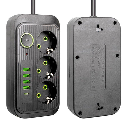 Multiprise Avec 3 Prises AC, 4 Ports USB-A & 1 Port USB-C - Noir