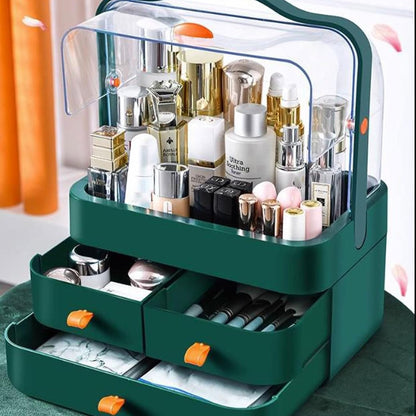 Boîte de Rangement Cosmétique avec Couvercle et 3 Tiroirs – Organisateur Maquillage et Soins - Vert