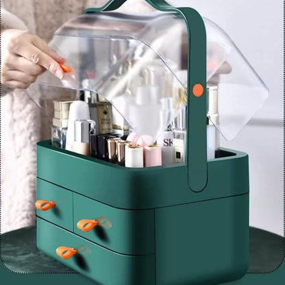 Boîte de Rangement Cosmétique avec Couvercle et 3 Tiroirs – Organisateur Maquillage et Soins - Vert