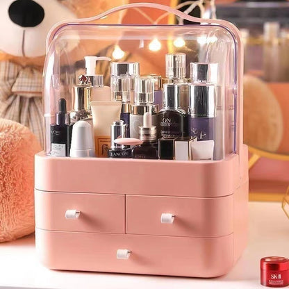 Boîte de Rangement Cosmétique avec Couvercle et 3 Tiroirs – Organisateur Maquillage et Soins - Rose