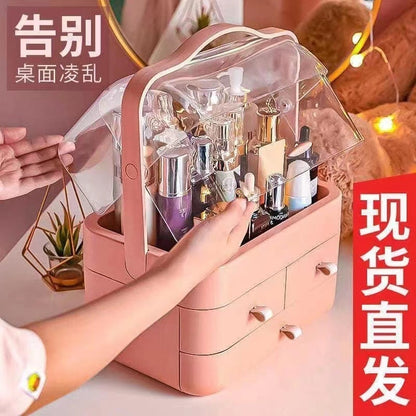 Boîte de Rangement Cosmétique avec Couvercle et 3 Tiroirs – Organisateur Maquillage et Soins - Rose