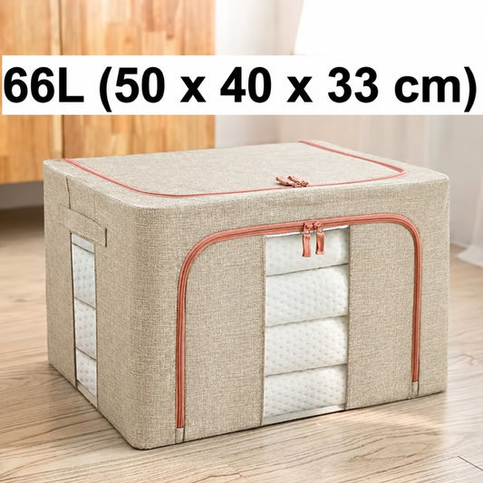 Boîte de Rangement Pliable pour Linge de Maison 66L (50 x 40 x 33 cm) Modèle 1 - Beige