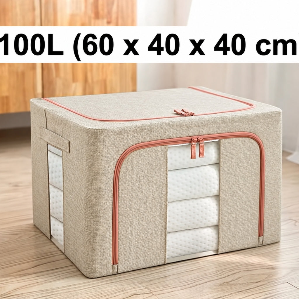 Boîte de Rangement Pliable pour Linge de Maison 100L (60 x 40 x 40 cm) Modèle 1 - Beige