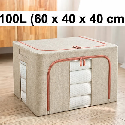 Boîte de Rangement Pliable pour Linge de Maison 100L (60 x 40 x 40 cm) Modèle 1 - Beige