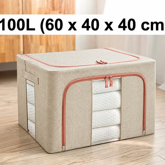 Boîte de Rangement Pliable pour Linge de Maison 100L (60 x 40 x 40 cm) Modèle 1 - Beige