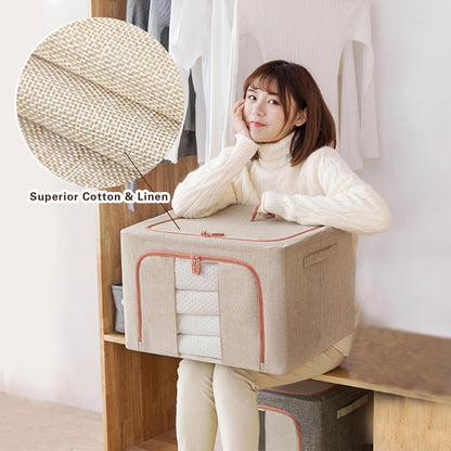 Boîte de Rangement Pliable pour Linge de Maison 100L (60 x 40 x 40 cm) Modèle 1 - Beige