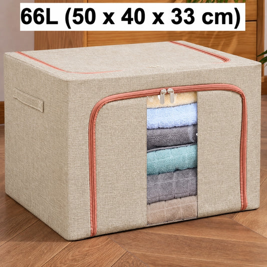 Boîte de Rangement Pliable pour Linge de Maison 66L (50 x 40 x 33 cm) Modèle 2 – Beige