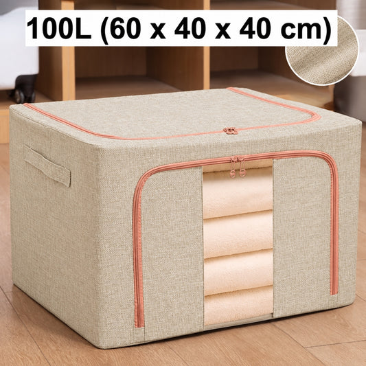 Boîte de Rangement Pliable pour Linge de Maison 100L (60 x 40 x 40 cm) Modèle 2 - Beige