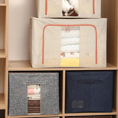 Boîte de Rangement Pliable pour Linge de Maison 100L (60 x 40 x 40 cm) Modèle 2 - Beige