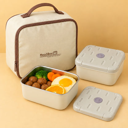 Ensemble de 2 Boîtes Alimentaires en Acier Inoxydable 600 ml avec Sac Isotherme